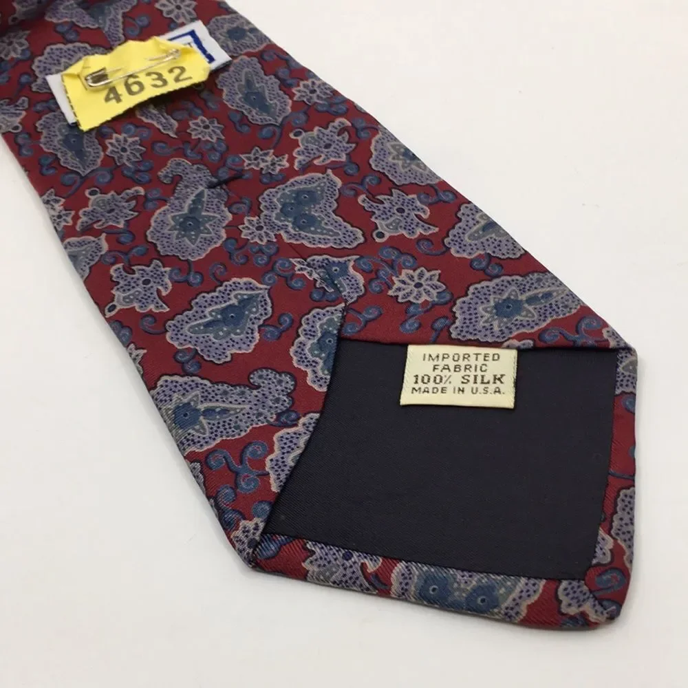 Vintage Yves Saint Laurent YSL Dark Red Blue and Gray Paisley Silk Tie